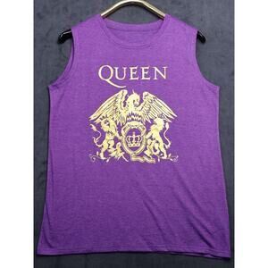 Queen Band Graphic Muscle Tank Top Womens L Purple Excellent Gold Crest Logo
